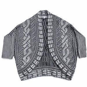 Larry Levine Women’s Black White Open Knit Cardigan Size Large Geometric